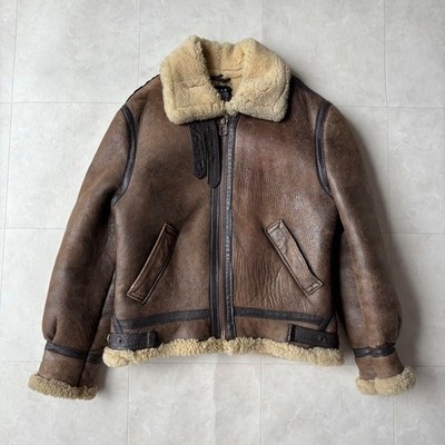 ジャケット・アウター 90s short real mouton B-3 flight jacket Avirex Type B3 B-3 Flight Mouton Leather Jacket 42 Size Made