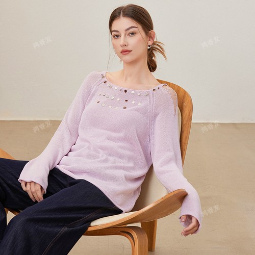 Perlen Rundhals Langarm Einfarbig Strickpullover Damen Pulli Pulli - Bild 3 von 18