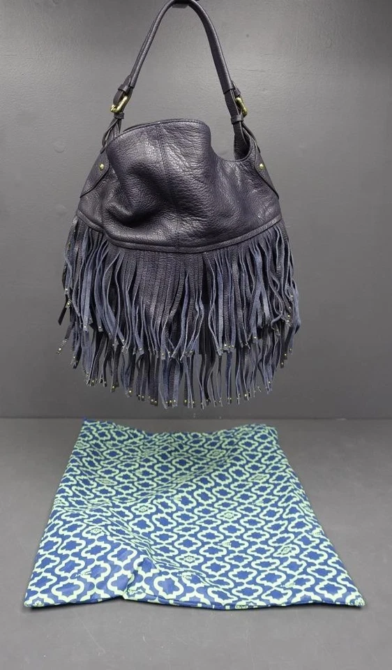 ORYANY Large Grey Leather Stud Fringe Hobo Shoulder Handbag Dust Bag NEW - Image 2 of 4