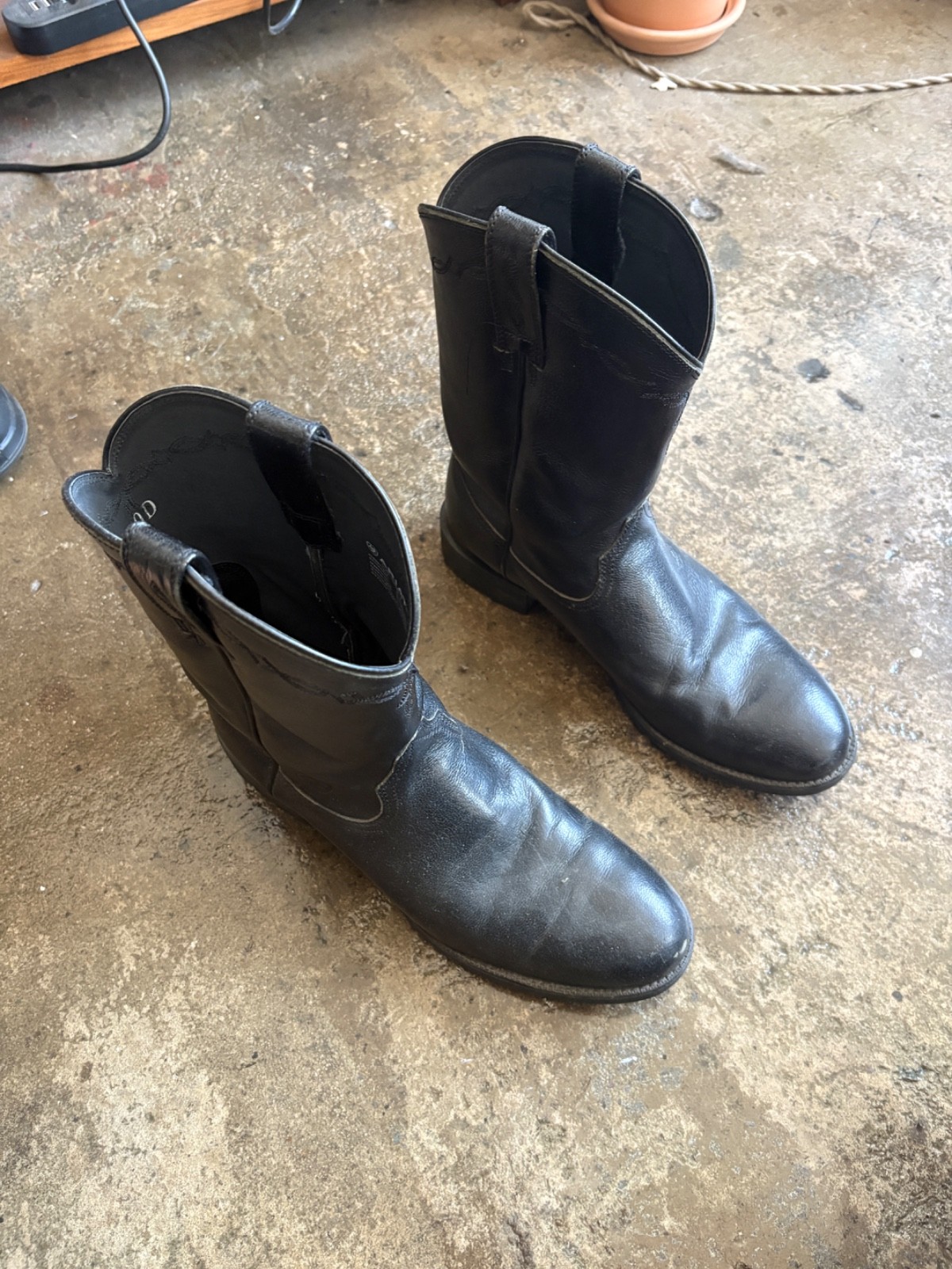 Ariat Heritage Roper Boots Men'S 10 D Black Leather Ats Western Cowboy 10008813