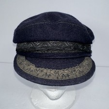 Vintage Greek Fisherman Navy Black Cap Wool Sz 22 Circumference