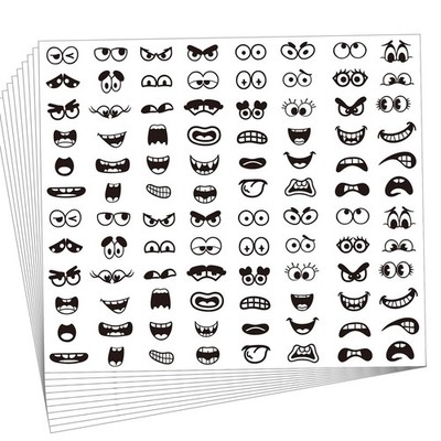 960Pcs Black Eye Mouth Stickers, 48 Designs Cartoon Face Expression Stickers for