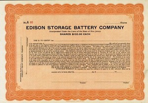 191_ Edison Storage Battery Co Stock Certificate