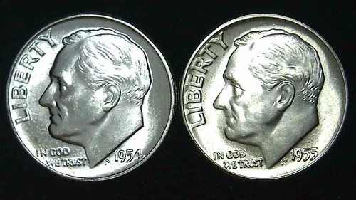 1954 55-P  10C Roosevelt Dime (2  Coins) BU 90% Silver 26ctt0106-5