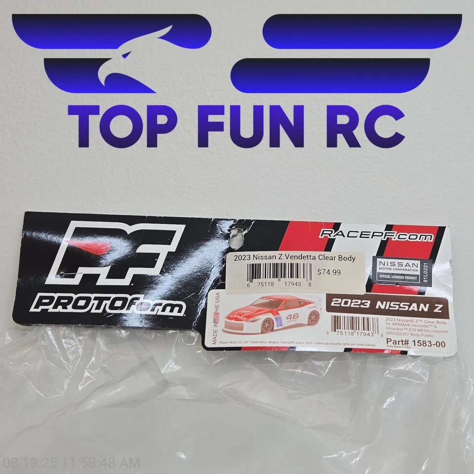 ProtoForm 1583-00 2023 Nissan Z 1:8 Clear Body For Arrma Vendetta/Infraction - Image 2 of 2