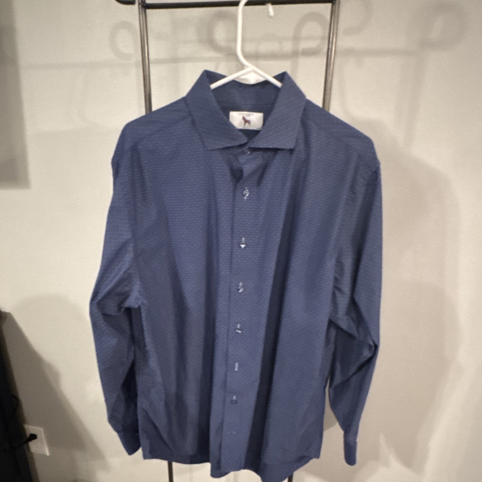 Lorenzo Uomo Men's Geometric Dress Shirt Trim Fit Blue Cotton 17.5 34/35