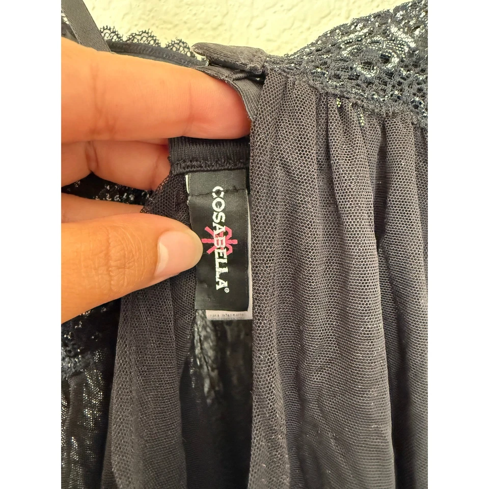 Camisón para mujer Cosabella negro con ribete de encaje Babydoll Chemise talla XS Whimsigoth Foto 4 de 4