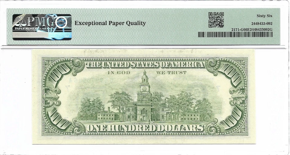 1985 $100 CHICAGO FRN. PMG GEM Uncirculated 66 EPQ Banknote. 2nd of 2 - Image 2 of 2