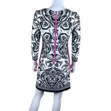 Eliza J Black White Geo Floral Print Pink Tuxedo stripe Sheath Dress Size 6 NWT