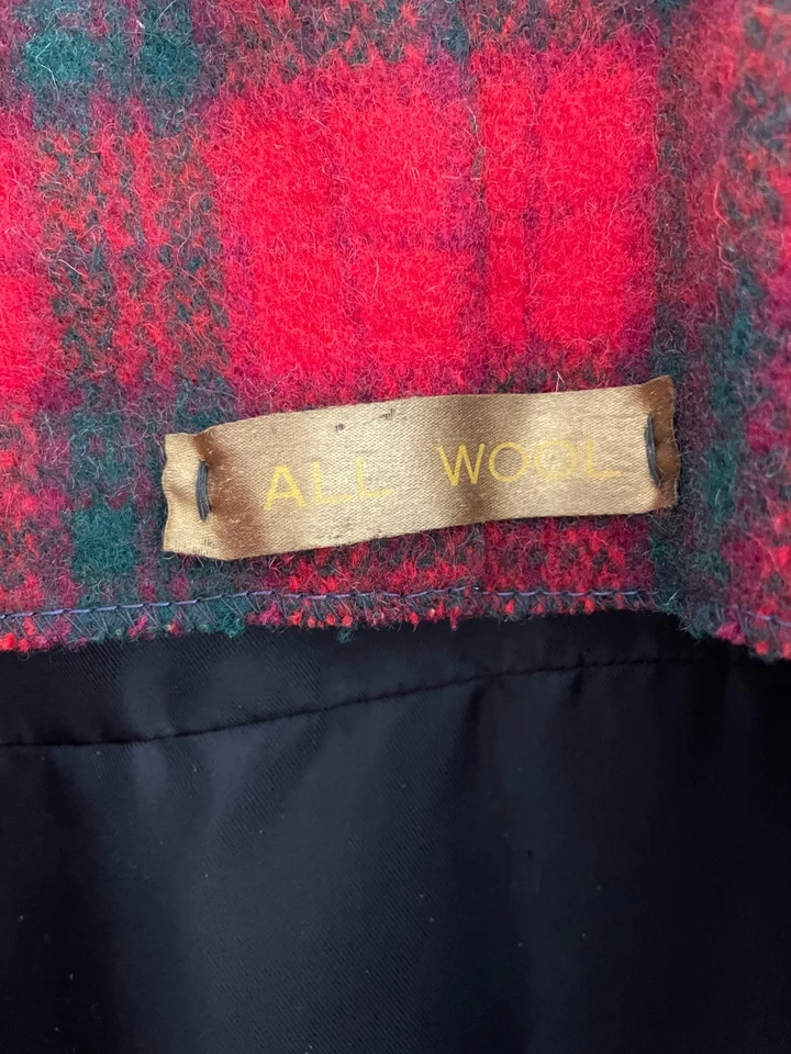 Increíble abrigo largo vintage hecho a mano 100 % lana rojo tartán cuadros talla M Foto 3 de 4