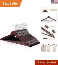 Elegant Cherry Finish Wooden Suit Clothes Hangers - 20 Pack for Stylish Storage