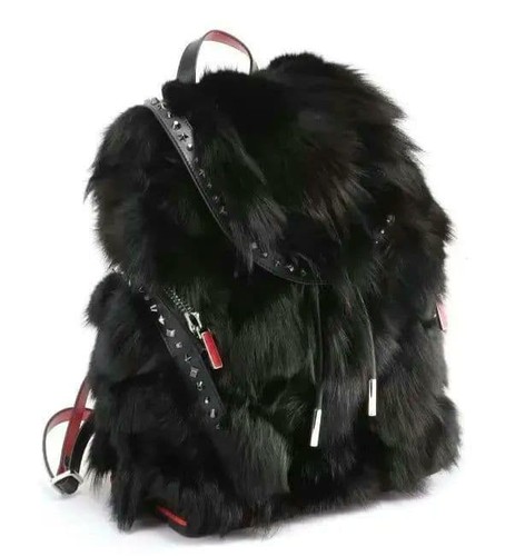 Christian Louboutin Explorafunk Fox Fur Backpack Black Red Studs Auth