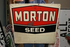 Vintage 1950's Morton Seed Corn Farm IH John Deere 24"x24" Embossed Metal Sign