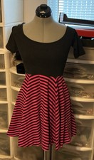VTG Betsey Johnson Punk label Black Pink Striped Fit & Flare Scoop Neck Dress