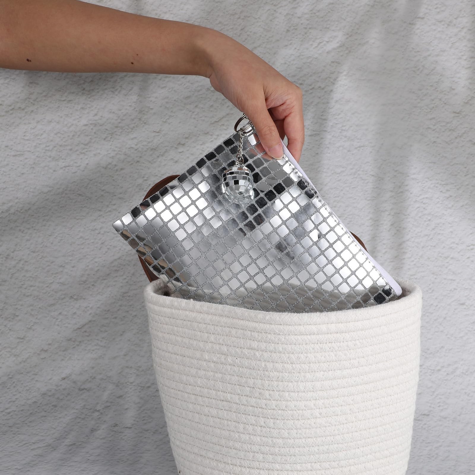 MAQUITA 10 Pack Disco Cosmetic Bags Portable Silver Glitter Sequin Mirror Mak...