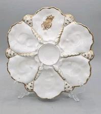 Rare Antique  19C French 6 Well Oyster Plates  Gold Monogrammed *See Last Photo*