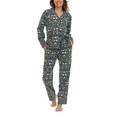 Vera Bradley Women's 2-Piece Long Sleeve Notch Collar  Pant PJ Set, Green, 2XL