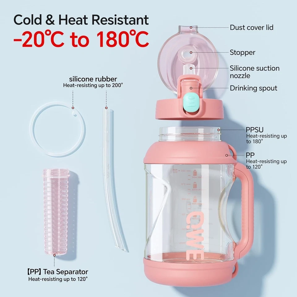 Стеклянные бутылки для воды 50 унций большая мотивационная стеклянная бутылка для воды с маркером времени - Изображение 4 из 4