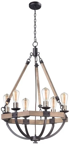 Maxim Lodge 24" Weathered Oak and Bronze Rustic 6-Light Chandelier - Picture 2 of 6