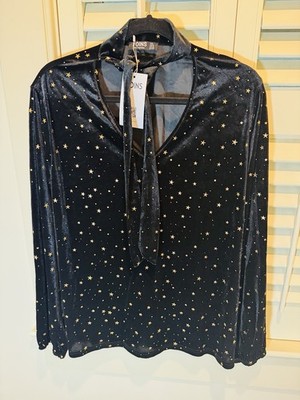 CELESTIAL STARS Black VELVET Size 2XL 16 Women Blouse YOINS NWT Halloween