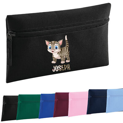 Personalisiertes Federmäppchen Back to School Katze individueller Name Kinder Zubehör Etui #QD442