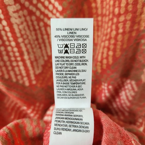 Lucky Brand Tie Front Hem Blouse XL Linen Blend 3/4 Sleeve Coral Round Neck - Picture 9 of 10