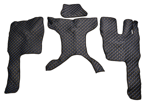 Black with Blue Eco Leather Floor Mats & Engine Cover for Volvo FM E5 ...