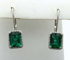 Luxurious and Glamorous Green 6.85CT Emerald With White CZ Halo Dangle Earrings