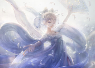 Anime Girls Hand Fan Blue Eyes Feathers Long Nails  Gaming Mat Desk 47860