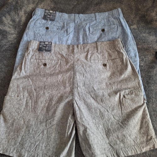St John's Bay 2PC LOT Linen Blend Cargo Shorts Mens 38 Gray Chambray Blue - Picture 12 of 16