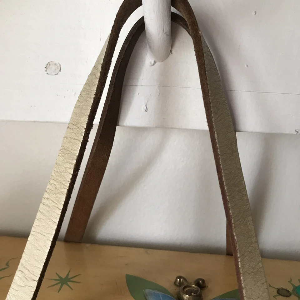 Bolsa caixa de madeira e joias vintage Enid Collins Glitter Bugs alça dupla de couro - Imagem 4 de 4