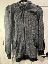 Blanc Noir Track Jacket Womens Small Black Stretch Activewear Faux Leather Zip