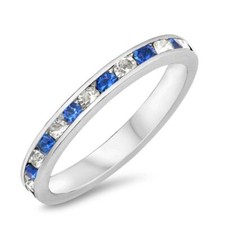 Blue CZ Polished Simple Ring New .925 Sterling Silver Band Sizes 4-12