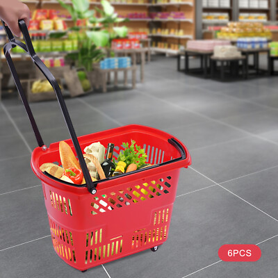 Trolley Rolling Shopping Baskets 6 pcs Plastic 35L with Handles Shopping Carts 