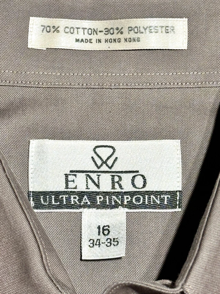 Camisa de Vestir Enro Marrón Manga Larga Para Hombre Talla XX Grande 16 34/35 Alto - En muy buena condición Foto 4 de 4