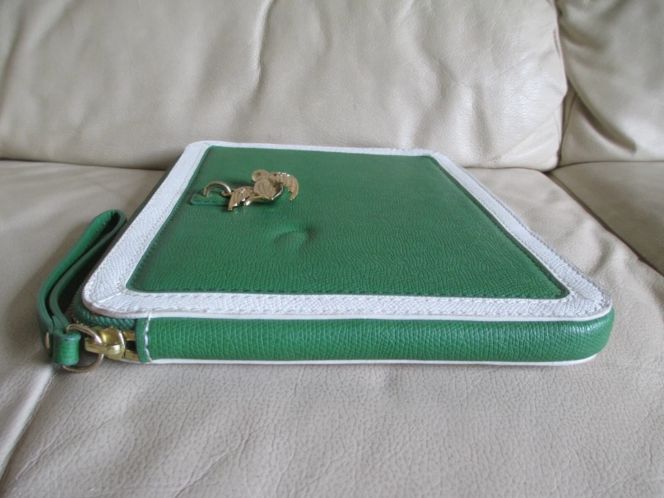 JUICY COUTURE Green White Leather Zip Up Clutch Bag Case Purse Pouch + Gold Bird - Image 3 of 4