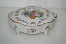 Lipper & Mann L&M Trinket Box Bristol Garden Floral Footed Porcelain Gilt Vtg
