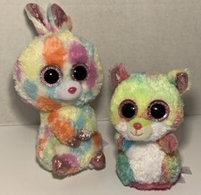 Ty Beanie Boos Lot 9” BLOOMY the Easter Bunny Rabbit 6" Rodney Hamster Rainbow