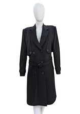 Black Trench Coat With Adjustable Belt & Multiple Buttons - Classic And Versatil