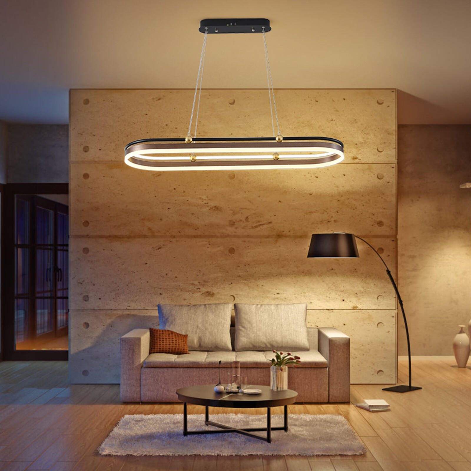 Modern Dimmable LED Linear Chandelier Pendant Lamp 3000-6500K Rectangle Design