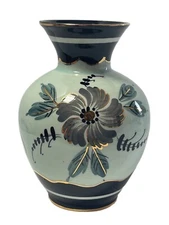 VTG Dutch Floral Vase Joyce Holland #136 Hand Painted Gilded Mid Century 1958