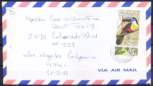 Trinidad and Tobago used cover with Toucan & Parrot Birds stamps