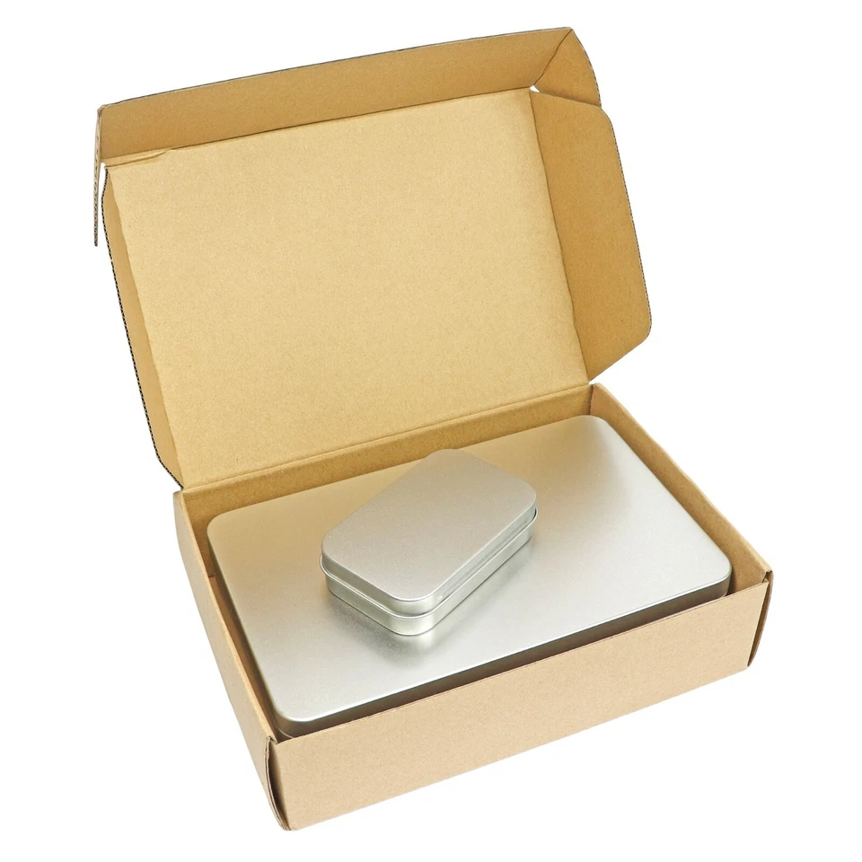 Large Silver Metal Rectangular Empty Tin Box Containers Storage Organization - Image 4 of 4