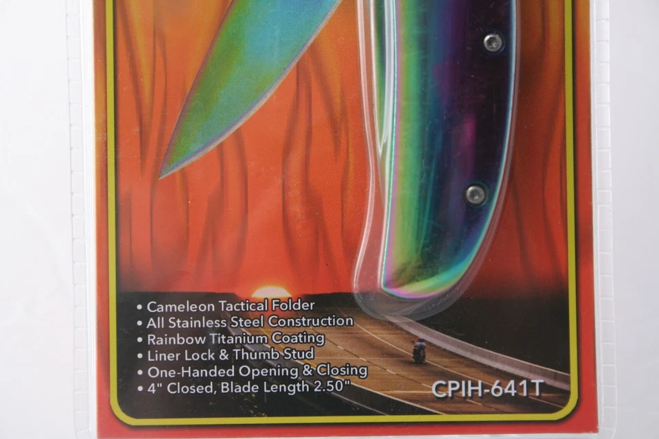 Cuchillo Carpeta Derrame de Aceite Arco Iris Titanio Camaleón IronHorse Cutlery Foto 3 de 4