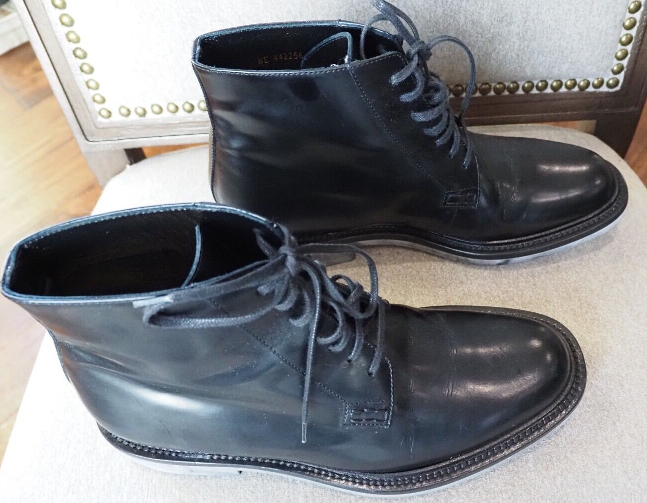 NUOVI stivali militari stringati Saint Laurent neri in pelle di vitello taglia 40 US ($1150)