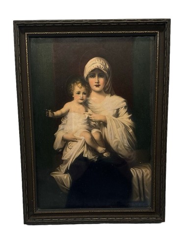 Vintage Heilige Familie Madonna mit Kind Druck gerahmt 10” x 7” - Bild 1 von 6