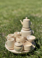 Handmade Untreated Wood Miniature Tea set for dolls Eco Friendly Made in Europe