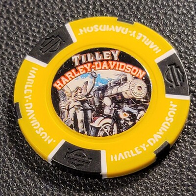 TILLEY HD ~ SALISBURY, NORTH CAROLINA (Yellow Full) Harley Poker Chip CLOSED