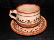 RARE Mexican pottery  mug and plate set Clay Handmade Glaze Cup Pottery Cup .