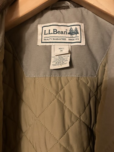 LL Bean Men's Khaki Tan Canvas Quilted Lined Barn Chore Jacket Coat Size Medium - Picture 8 of 11